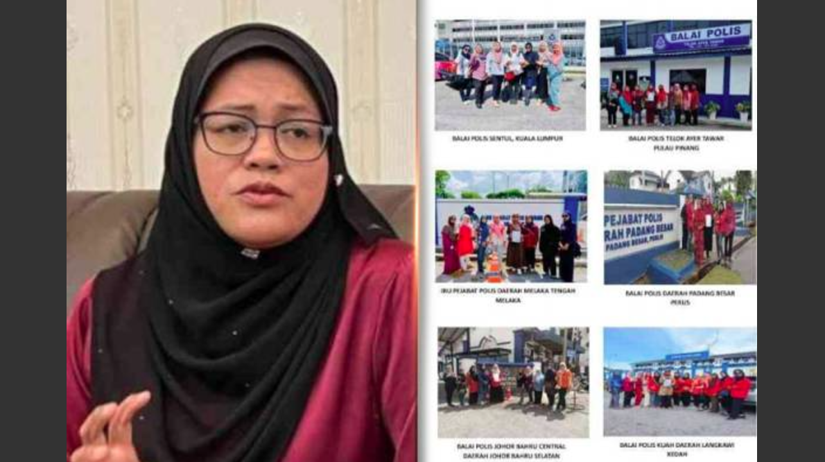 Nolee Ashilin (kiri) berkata, Srikandi Bersatu membuat laporan polis secara serentak di setiap negeri di seluruh negara pada jam 10 pagi semalam (kanan)